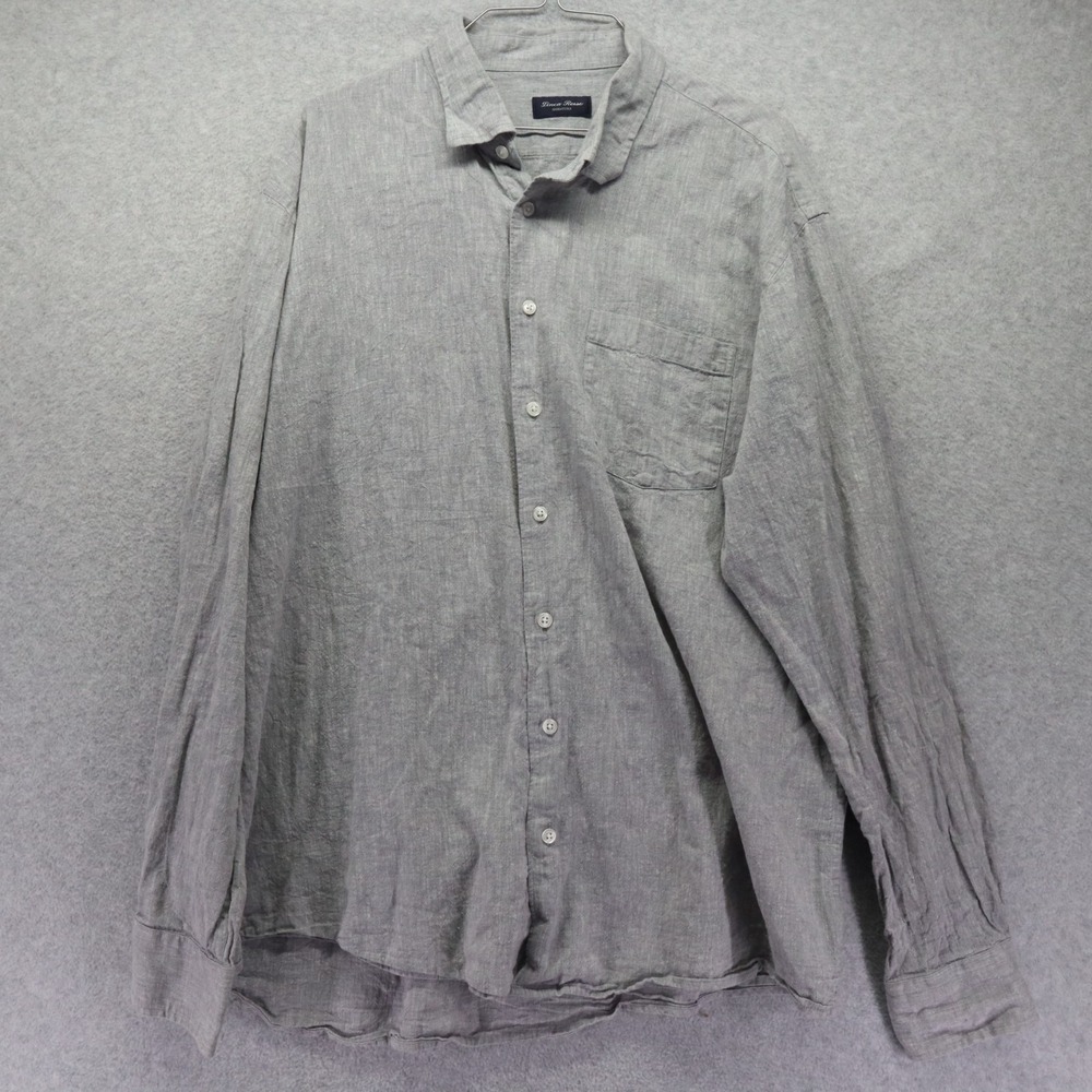 Linea Rossa Shirt Mens 2XL XXL Signature Linen Blend Button Up Gray Long Sleeve